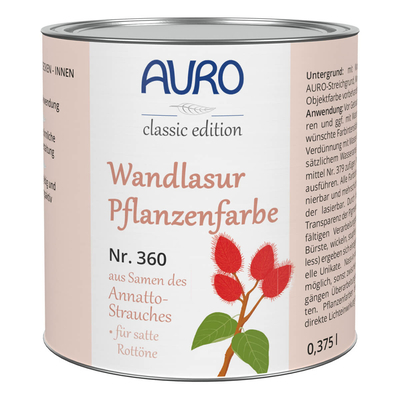 AURO Wandlasur-Pflanzenfarbe, Ipiak-Rot (Gelbton) - Nr. 360-21 - 0,375 Liter