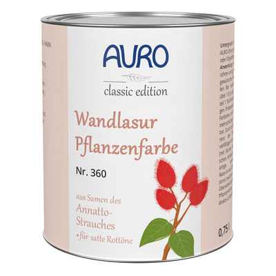 AURO Wandlasur-Pflanzenfarbe, Ipiak-Rot (Gelbton) - Nr. 360-21 - 750 ml